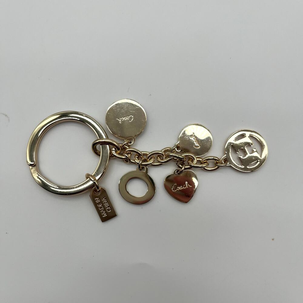 COACH Charm Keychain Logo Lettering, Gold - Picture 5 of 8